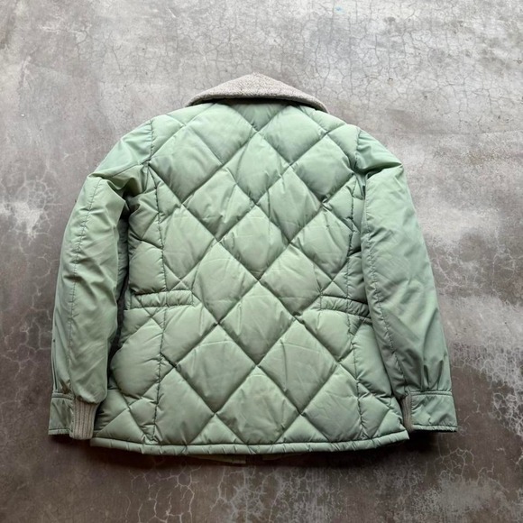True vintage 1970's Tempco Mint Green Goose Down fur collar puffer quilt jacket - Picture 5 of 8